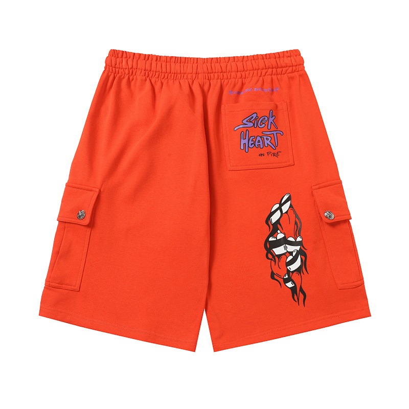 Chrome Hearts Matty Boy "Sick Heart on Fire" red short front view